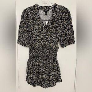 Aqua Black Floral Smocked Mini Dress, New with tags!!